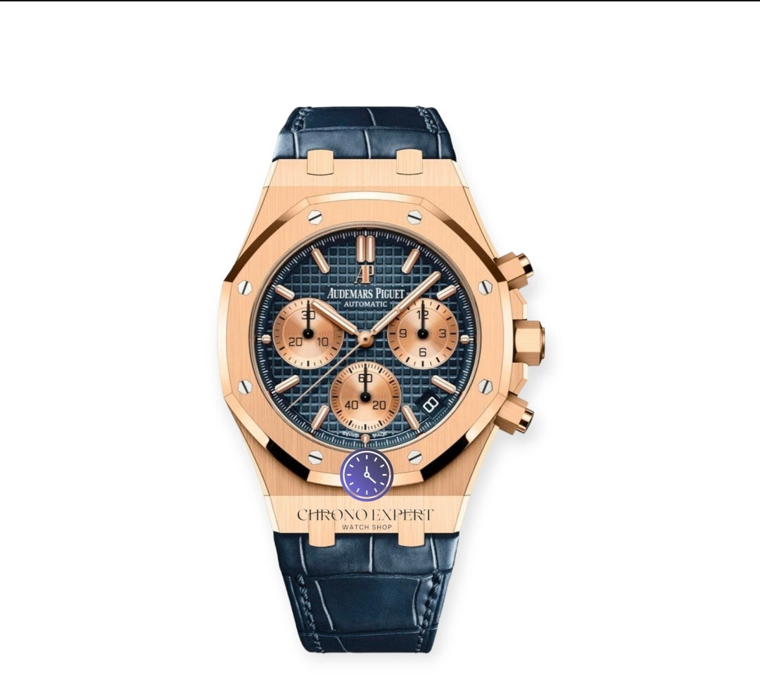 Royal Oak gold blue dial blue leather strap