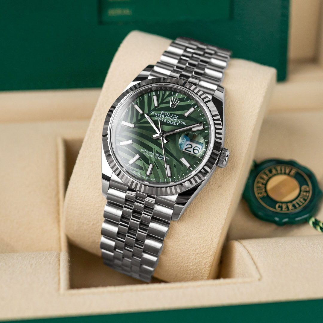 Datejust 36 Fluted ‘Olive-Green Palm Motif’ Dial Jubilee