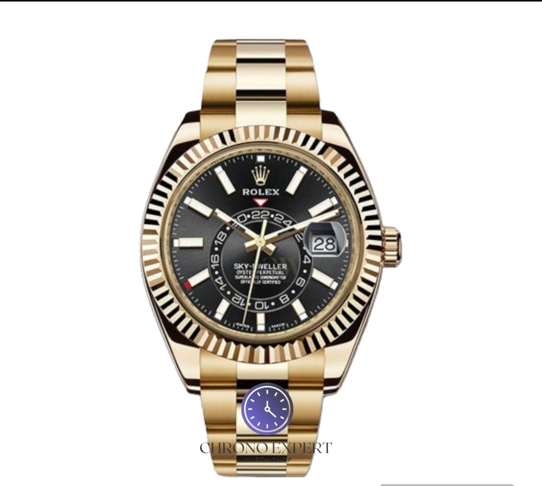 Skydweller yellow gold black dial oyster