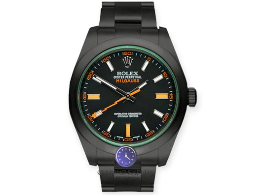 Milgauss black-pvd domed bezel Green Crystal