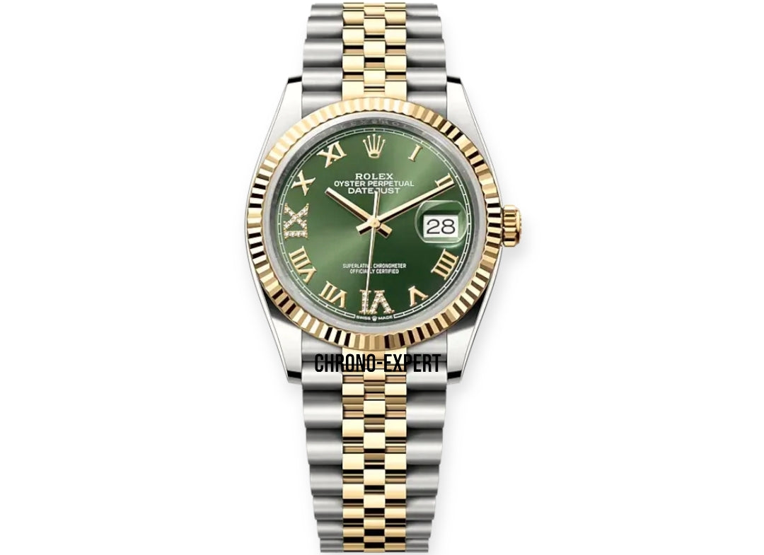 Datejust Steel & Yellow Gold 126233 Olive Green VI IX Roman Jubilee