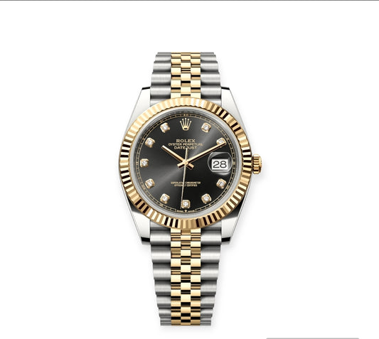 Date Just two tone Black Dial Diamond