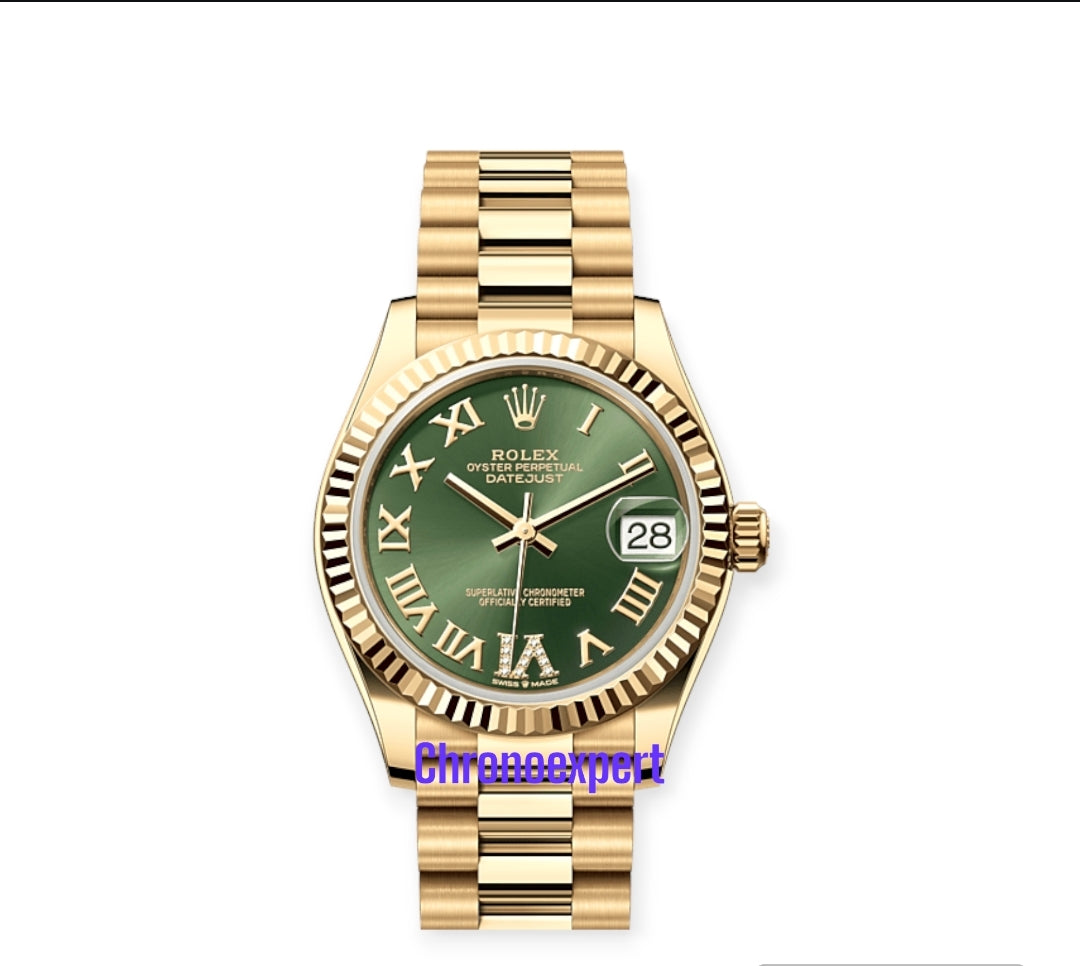 Date just rose gold green dial